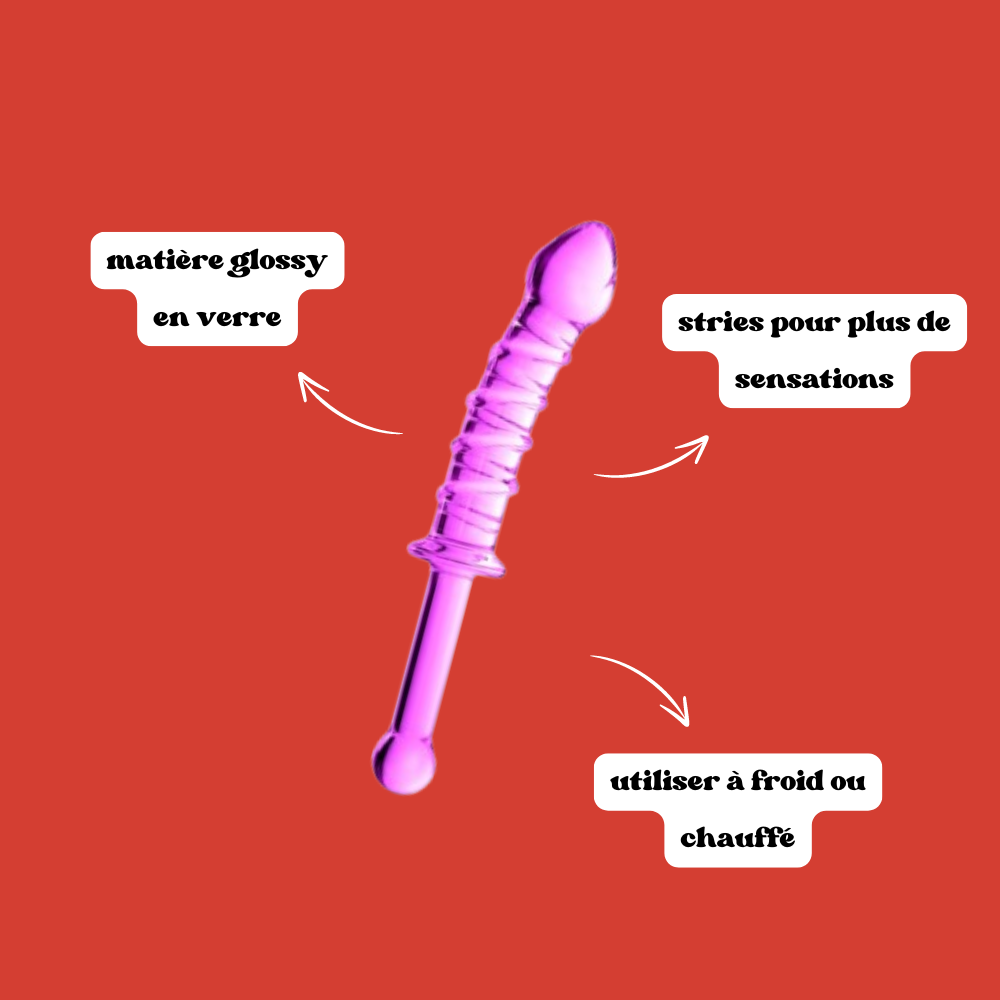 Gode en verre Glossy avec stries
