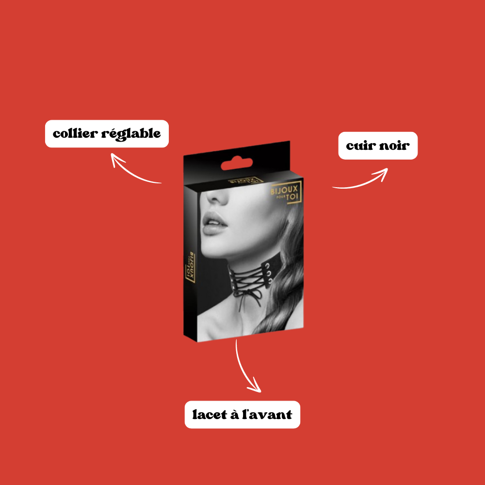 Collier en cuir noir avec lacet